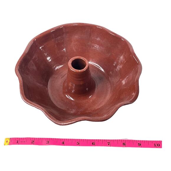 Vintage SJ Pottery BUNDT CAKE PAN 9" Redware Fluted Mold Bowl Dish Bethel MO USA - Picture 5 of 6